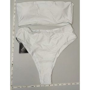 NWT ZAFUL Large Bandeau High Waist White bikini set